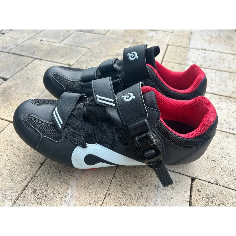 Peloton Cycling Shoes Black Red EU 42 Mens 9 Womens 11 with Cleats PL-SH-01